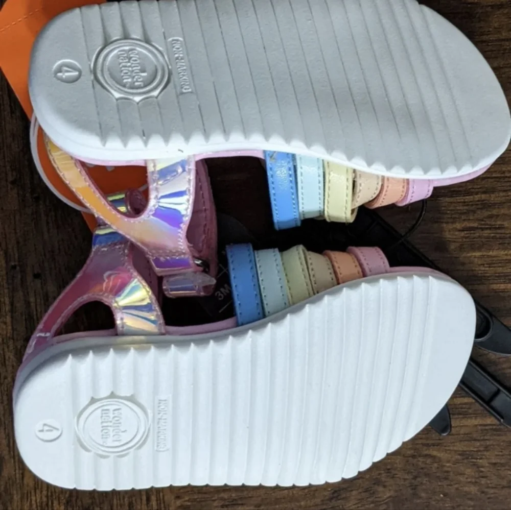 Infant Girls Holographic Strap Multi Colored  Sandals, Size 4, New